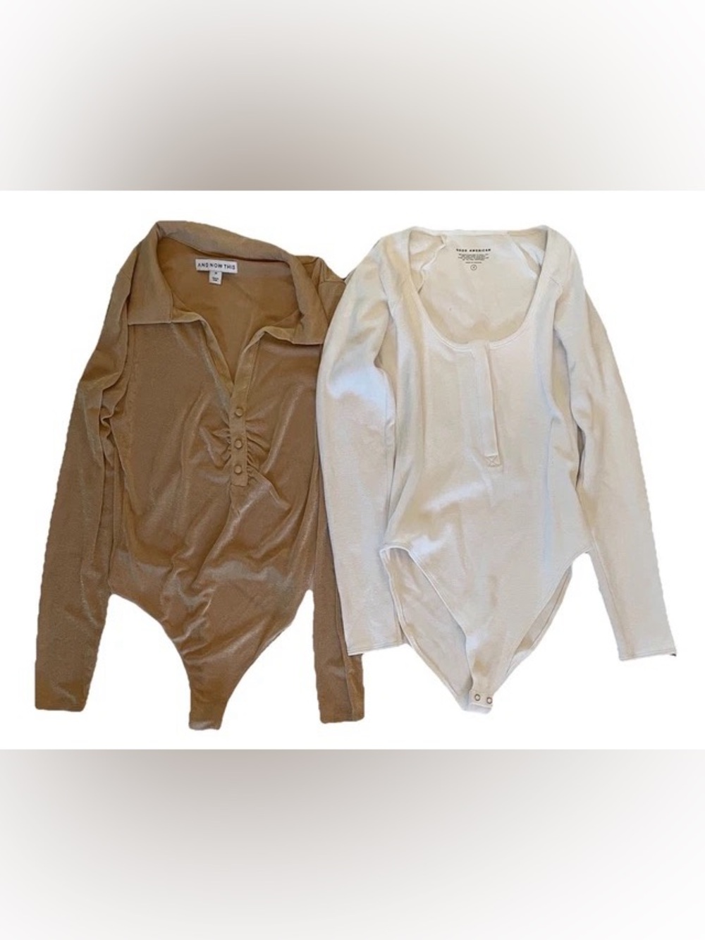 Good American White Ribbed Henley Bodysuit 2 & Now This Shimmer Gold Polo M